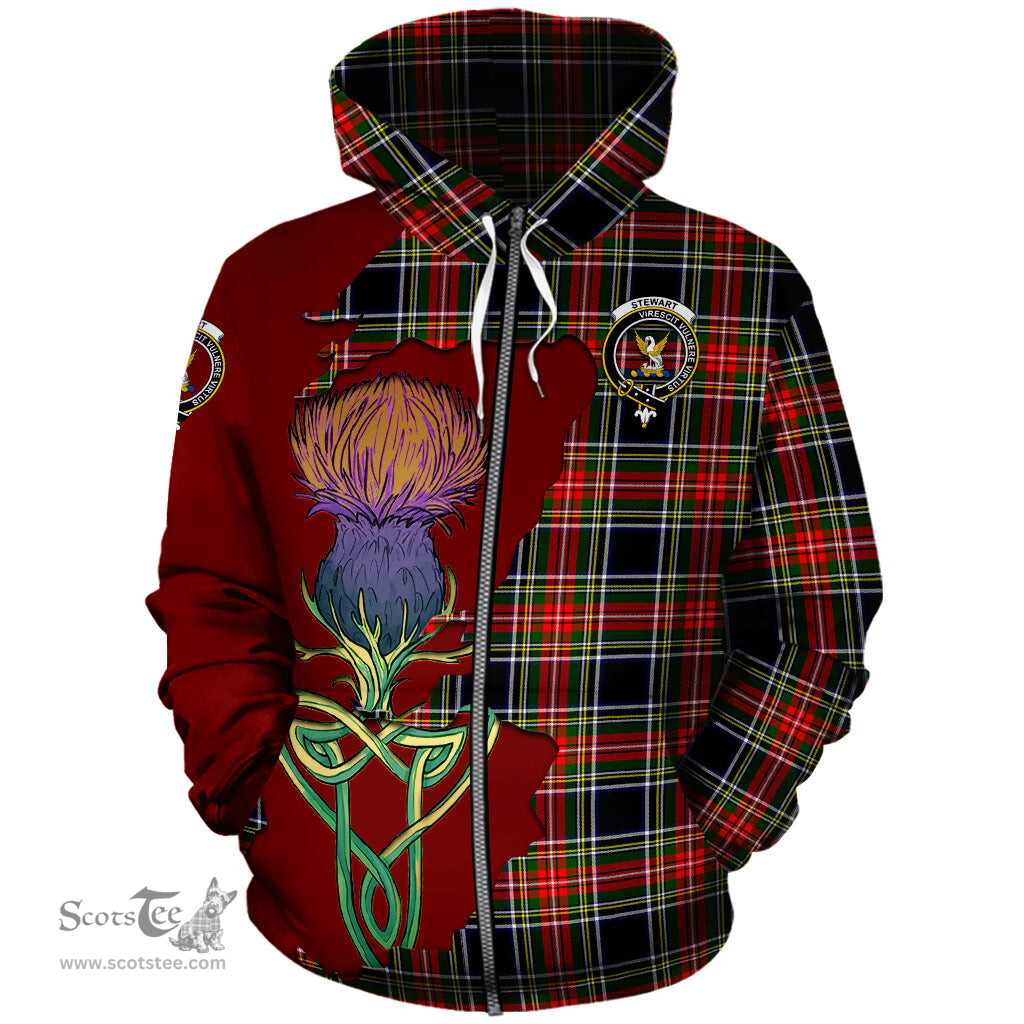 Scottish Stewart Black Clan Tartan Crest with Thistle and Scotland Map Tartan Plaid Hoodie Scottish Plaid Tartan Plaid - ScotsTee - scotstee.com