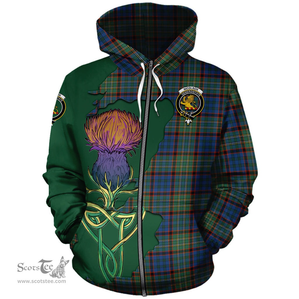 Scottish Nicolson Hunting Ancient Clan Tartan Crest with Thistle and Scotland Map Tartan Plaid Hoodie Scottish Plaid Tartan Plaid - ScotsTee - scotstee.com