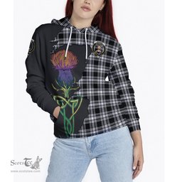 Scottish Menzies Black and White Clan Tartan Crest with Thistle and Scotland Map Tartan Plaid Hoodie Scottish Plaid Tartan Plaid - ScotsTee - scotstee.com