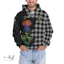 Scottish Menzies Black and White Clan Tartan Crest with Thistle and Scotland Map Tartan Plaid Hoodie Scottish Plaid Tartan Plaid - ScotsTee - scotstee.com