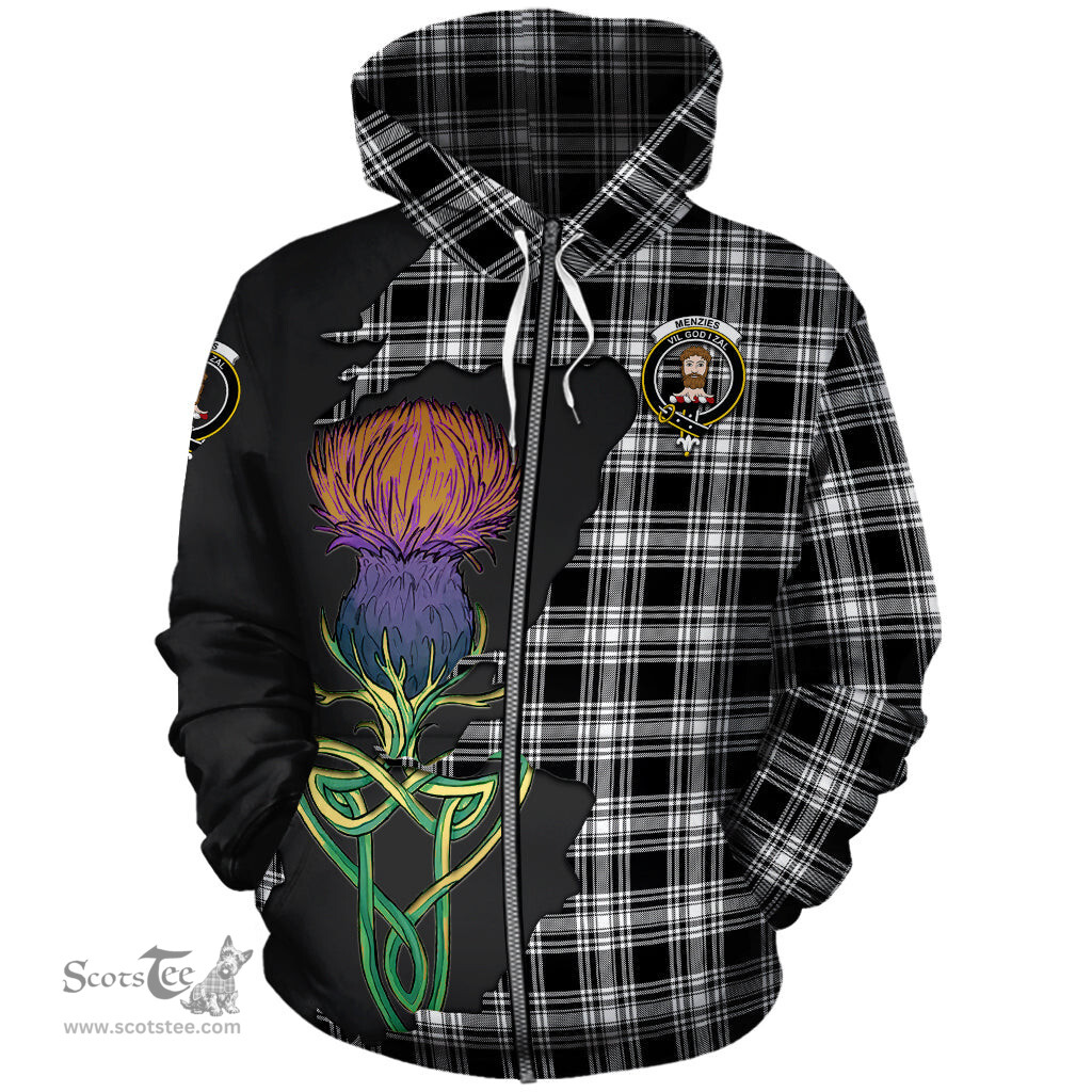 Scottish Menzies Black and White Clan Tartan Crest with Thistle and Scotland Map Tartan Plaid Hoodie Scottish Plaid Tartan Plaid - ScotsTee - scotstee.com