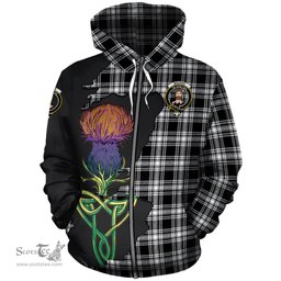Scottish Menzies Black and White Clan Tartan Crest with Thistle and Scotland Map Tartan Plaid Hoodie Scottish Plaid Tartan Plaid - ScotsTee - scotstee.com