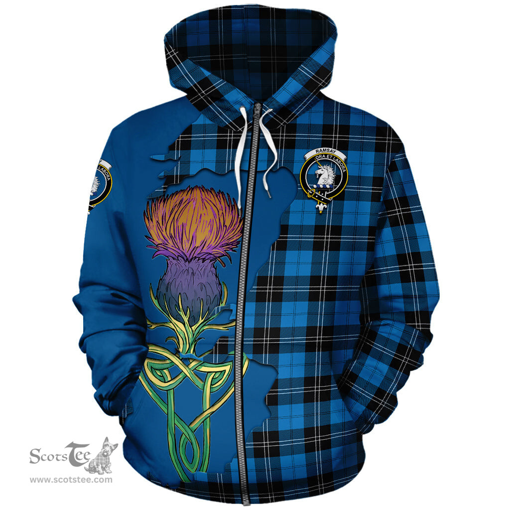 Scottish Ramsay Blue Ancient Clan Tartan Crest with Thistle and Scotland Map Tartan Plaid Hoodie Scottish Plaid Tartan Plaid - ScotsTee - scotstee.com