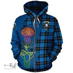 Scottish Ramsay Blue Ancient Clan Tartan Crest with Thistle and Scotland Map Tartan Plaid Hoodie Scottish Plaid Tartan Plaid - ScotsTee - scotstee.com