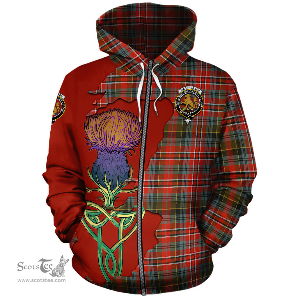Scottish MacPherson Weathered Clan Tartan Crest with Thistle and Scotland Map Tartan Plaid Hoodie Scottish Plaid Tartan Plaid - ScotsTee - scotstee.com