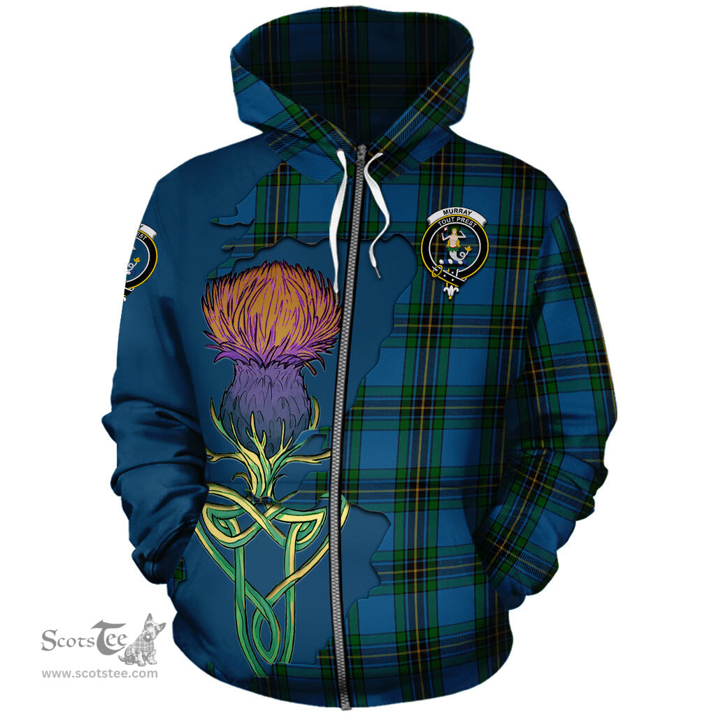 Scottish Murray of Elibank Clan Tartan Crest with Thistle and Scotland Map Tartan Plaid Hoodie Scottish Plaid Tartan Plaid - ScotsTee - scotstee.com