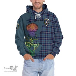 Scottish MacRaes of America Clan Tartan Crest with Thistle and Scotland Map Tartan Plaid Hoodie Scottish Plaid Tartan Plaid - ScotsTee - scotstee.com
