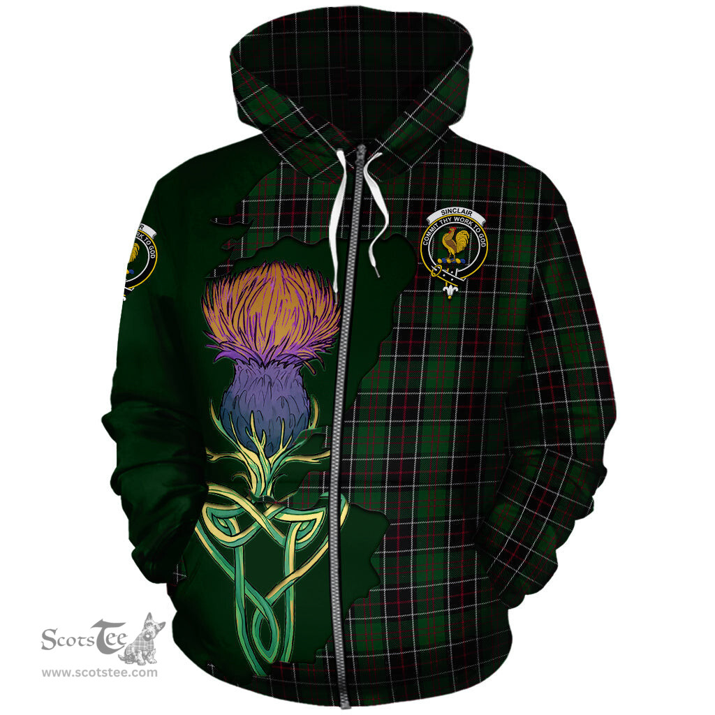 Scottish Sinclair Hunting Clan Tartan Crest with Thistle and Scotland Map Tartan Plaid Hoodie Scottish Plaid Tartan Plaid - ScotsTee - scotstee.com