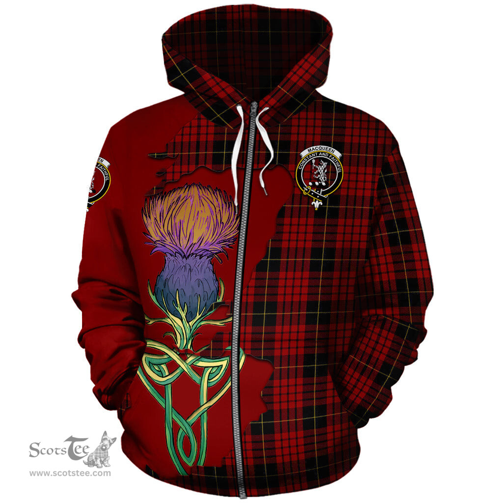 Scottish MacQueen Clan Tartan Crest with Thistle and Scotland Map Tartan Plaid Hoodie Scottish Plaid Tartan Plaid - ScotsTee - scotstee.com