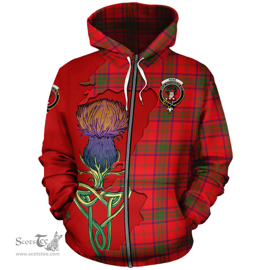 Scottish Ross Modern Clan Tartan Crest with Thistle and Scotland Map Tartan Plaid Hoodie Scottish Plaid Tartan Plaid - ScotsTee - scotstee.com