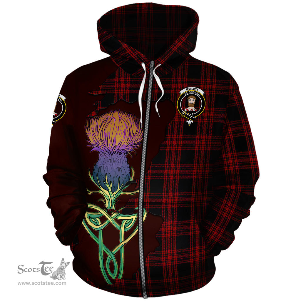 Scottish Menzies Hunting Clan Tartan Crest with Thistle and Scotland Map Tartan Plaid Hoodie Scottish Plaid Tartan Plaid - ScotsTee - scotstee.com