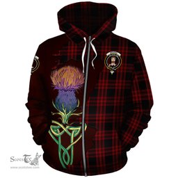 Scottish Menzies Hunting Clan Tartan Crest with Thistle and Scotland Map Tartan Plaid Hoodie Scottish Plaid Tartan Plaid - ScotsTee - scotstee.com