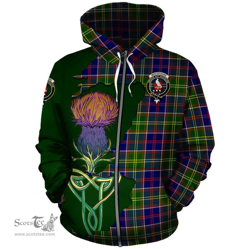 Scottish Whitefoord Modern Clan Tartan Crest with Thistle and Scotland Map Tartan Plaid Hoodie Scottish Plaid Tartan Plaid - ScotsTee - scotstee.com