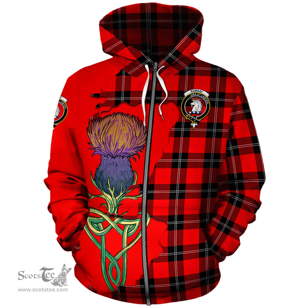 Scottish Ramsay Modern Clan Tartan Crest with Thistle and Scotland Map Tartan Plaid Hoodie Scottish Plaid Tartan Plaid - ScotsTee - scotstee.com