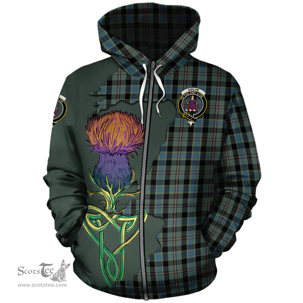 Scottish Ogilvie (Ogilvy) Hunting Clan Tartan Crest with Thistle and Scotland Map Tartan Plaid Hoodie Scottish Plaid Tartan Plaid - ScotsTee - scotstee.com