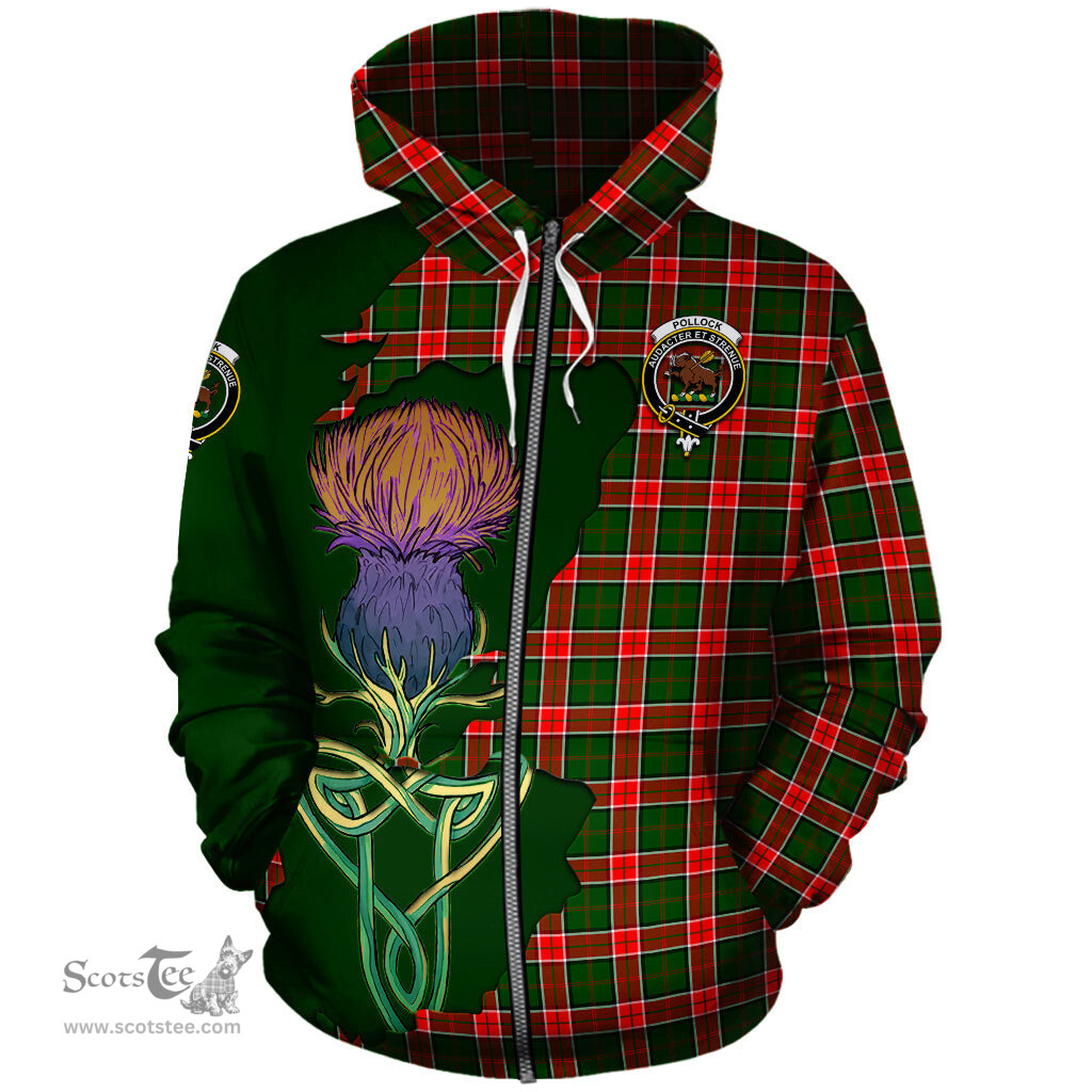 Scottish Pollock Modern Clan Tartan Crest with Thistle and Scotland Map Tartan Plaid Hoodie Scottish Plaid Tartan Plaid - ScotsTee - scotstee.com
