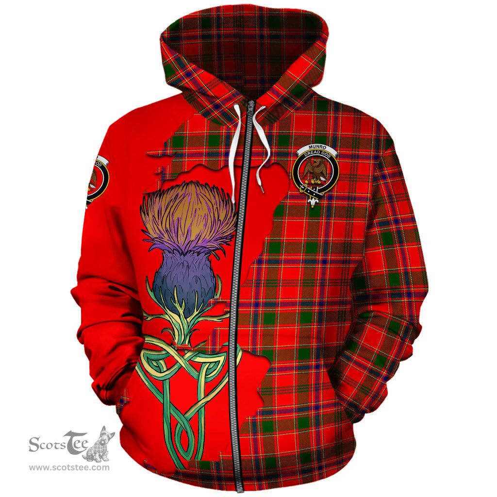 Scottish Munro Modern Clan Tartan Crest with Thistle and Scotland Map Tartan Plaid Hoodie Scottish Plaid Tartan Plaid - ScotsTee - scotstee.com