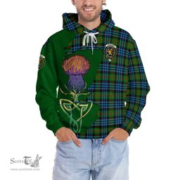 Scottish Newlands of Lauriston Clan Tartan Crest with Thistle and Scotland Map Tartan Plaid Hoodie Scottish Plaid Tartan Plaid - ScotsTee - scotstee.com