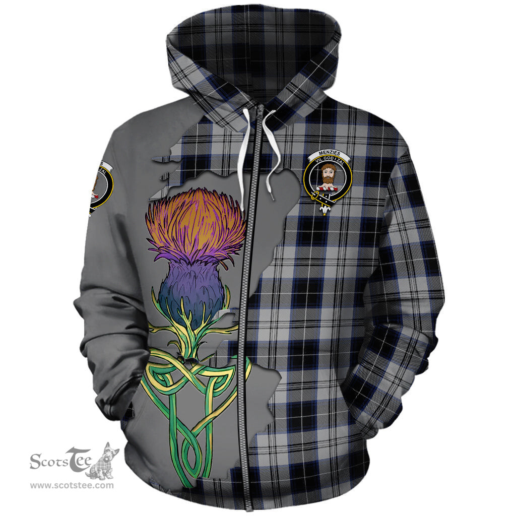Scottish Menzies Black Dress Clan Tartan Crest with Thistle and Scotland Map Tartan Plaid Hoodie Scottish Plaid Tartan Plaid - ScotsTee - scotstee.com
