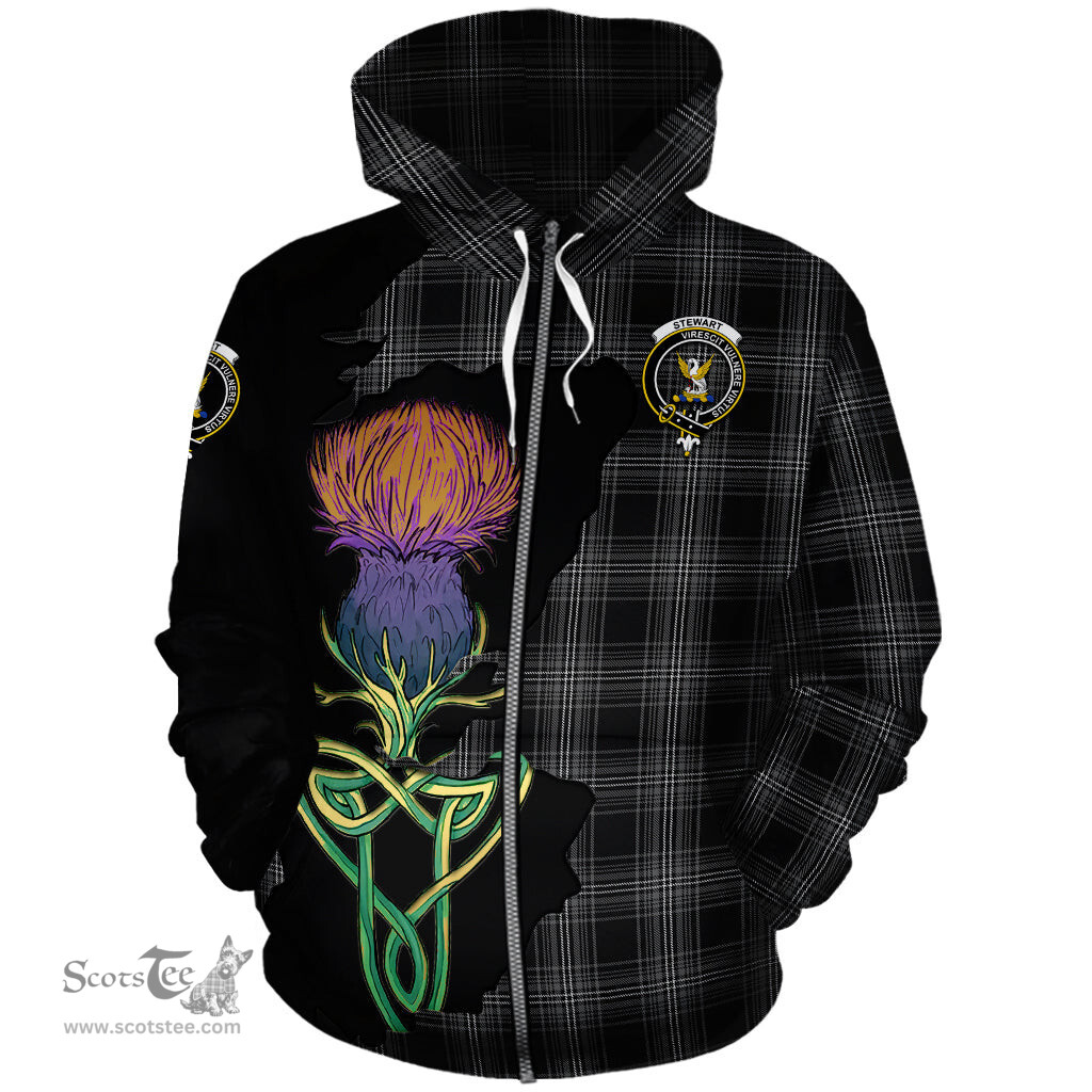 Scottish Stewart Mourning Clan Tartan Crest with Thistle and Scotland Map Tartan Plaid Hoodie Scottish Plaid Tartan Plaid - ScotsTee - scotstee.com