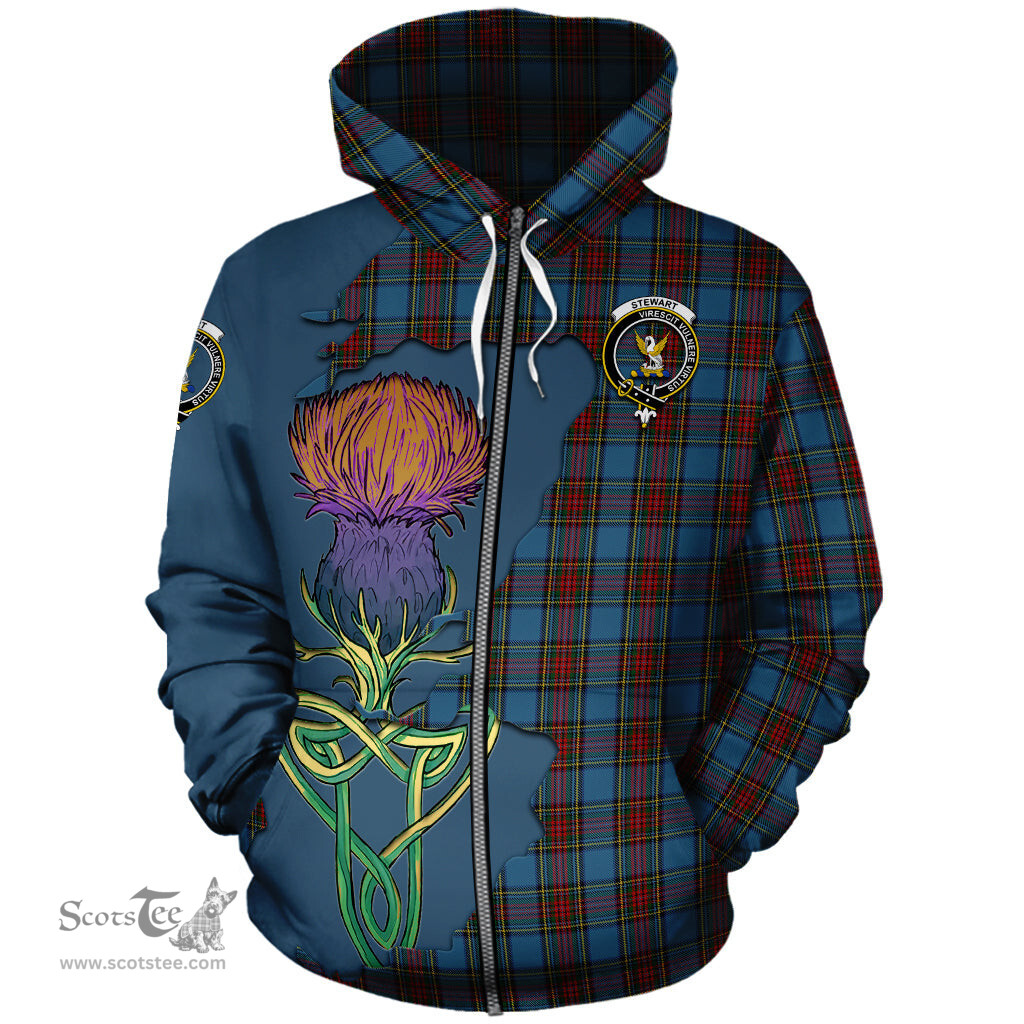 Scottish Stewart Royal Blue Clan Tartan Crest with Thistle and Scotland Map Tartan Plaid Hoodie Scottish Plaid Tartan Plaid - ScotsTee - scotstee.com
