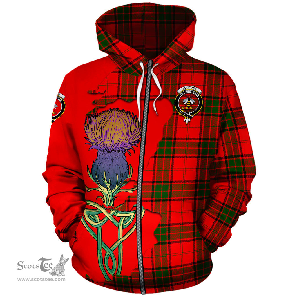 Scottish Maxtone Clan Tartan Crest with Thistle and Scotland Map Tartan Plaid Hoodie Scottish Plaid Tartan Plaid - ScotsTee - scotstee.com