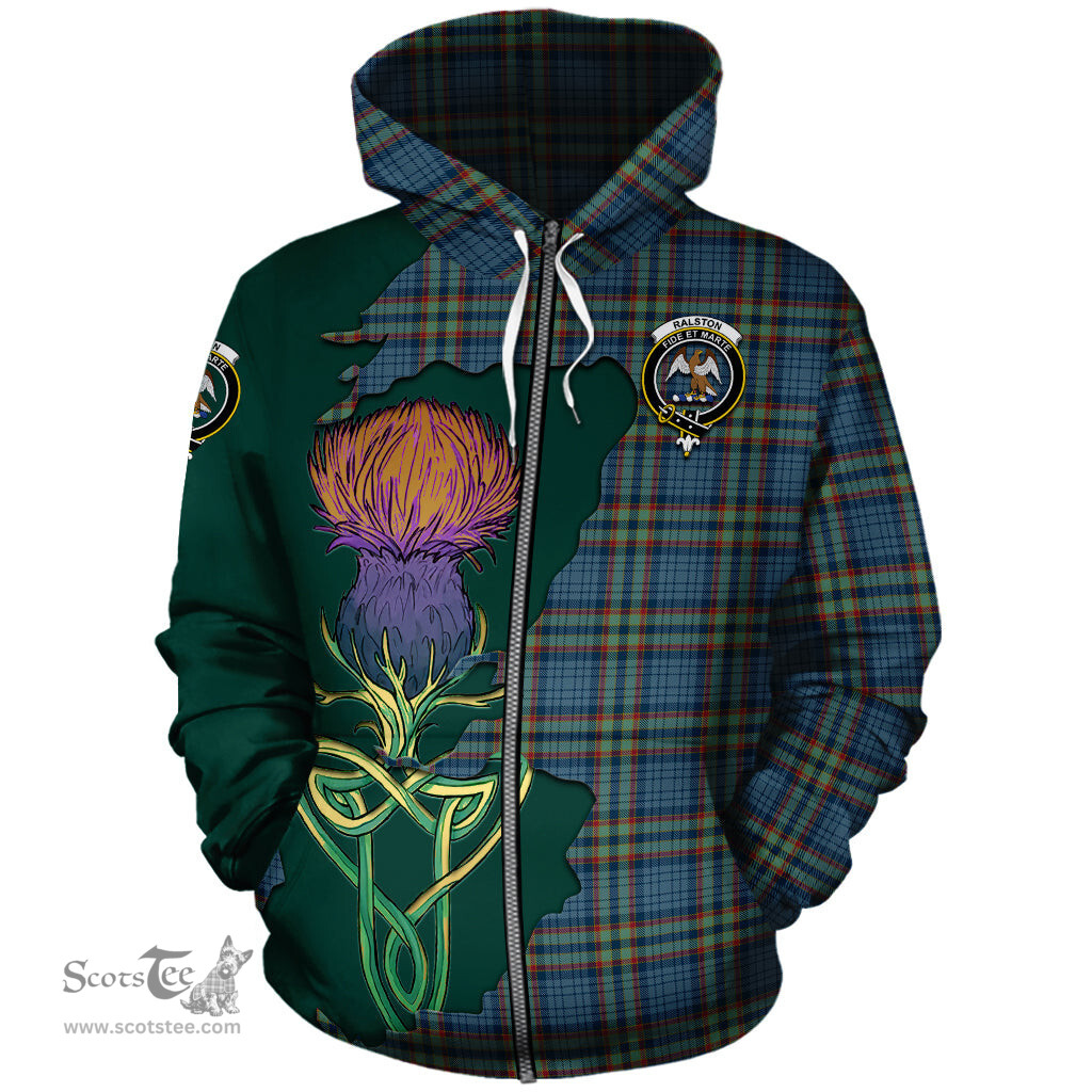 Scottish Ralston UK Clan Tartan Crest with Thistle and Scotland Map Tartan Plaid Hoodie Scottish Plaid Tartan Plaid - ScotsTee - scotstee.com