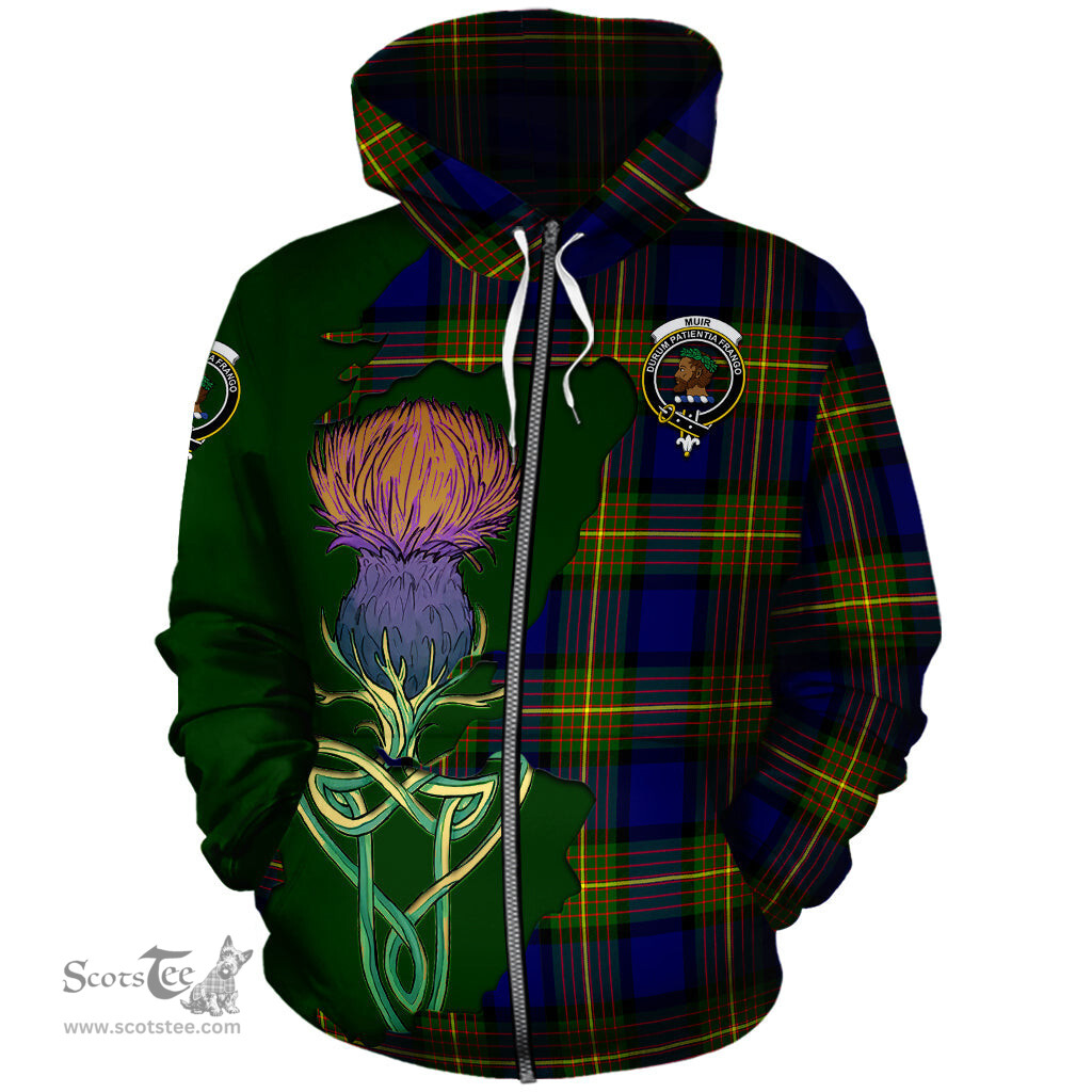 Scottish Muir Clan Tartan Crest with Thistle and Scotland Map Tartan Plaid Hoodie Scottish Plaid Tartan Plaid - ScotsTee - scotstee.com