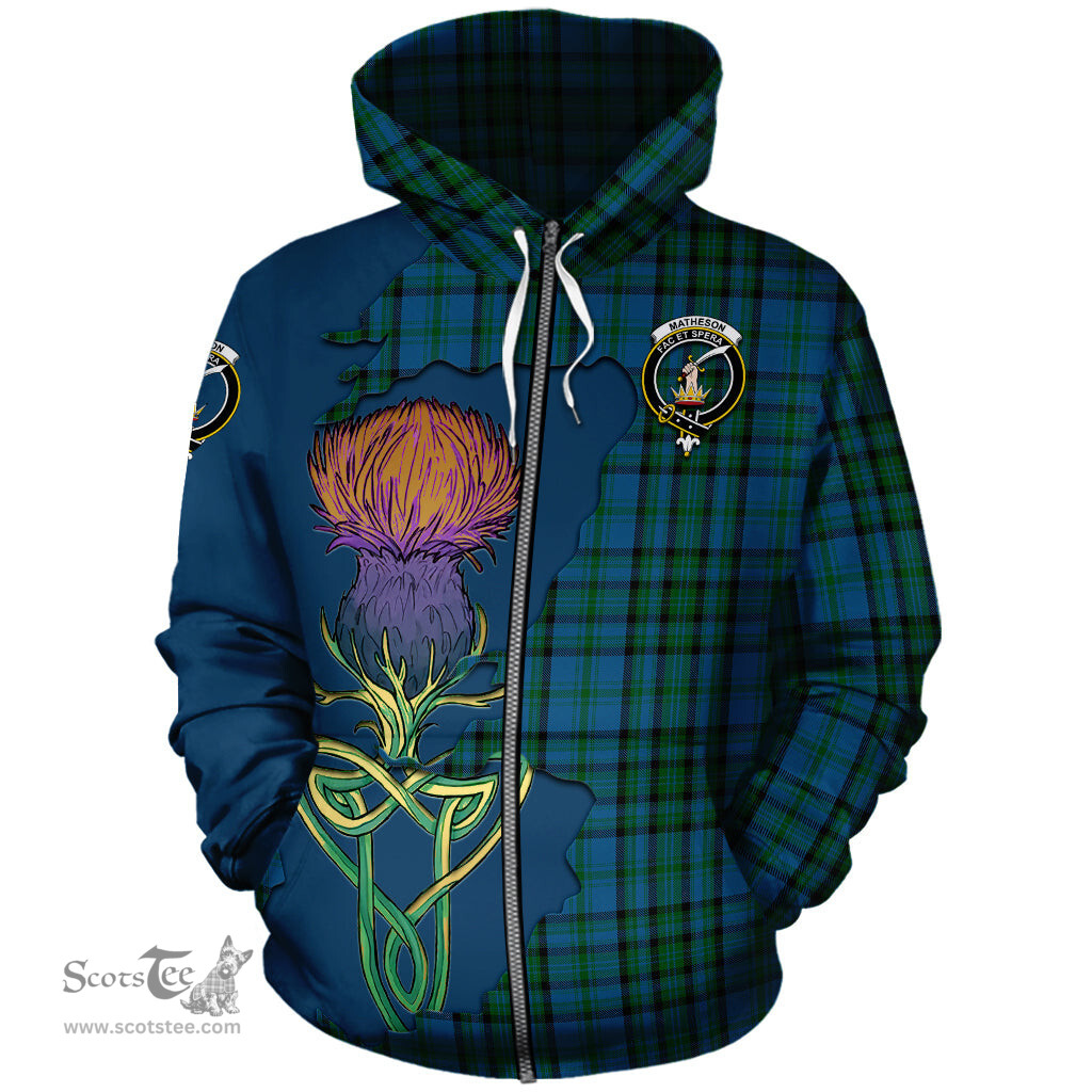 Scottish Matheson Hunting Clan Tartan Crest with Thistle and Scotland Map Tartan Plaid Hoodie Scottish Plaid Tartan Plaid - ScotsTee - scotstee.com