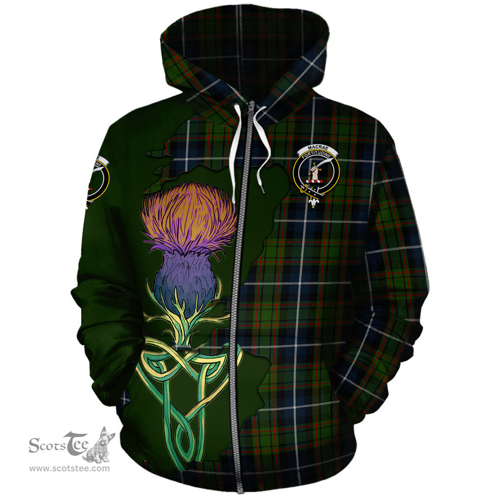 Scottish MacRae Hunting Clan Tartan Crest with Thistle and Scotland Map Tartan Plaid Hoodie Scottish Plaid Tartan Plaid - ScotsTee - scotstee.com