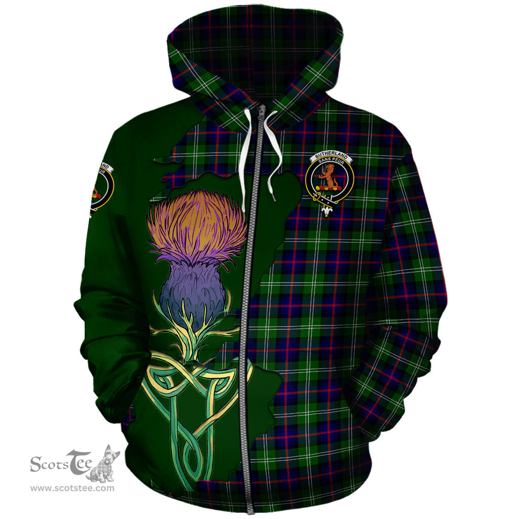 Scottish Sutherland Modern Clan Tartan Crest with Thistle and Scotland Map Tartan Plaid Hoodie Scottish Plaid Tartan Plaid - ScotsTee - scotstee.com