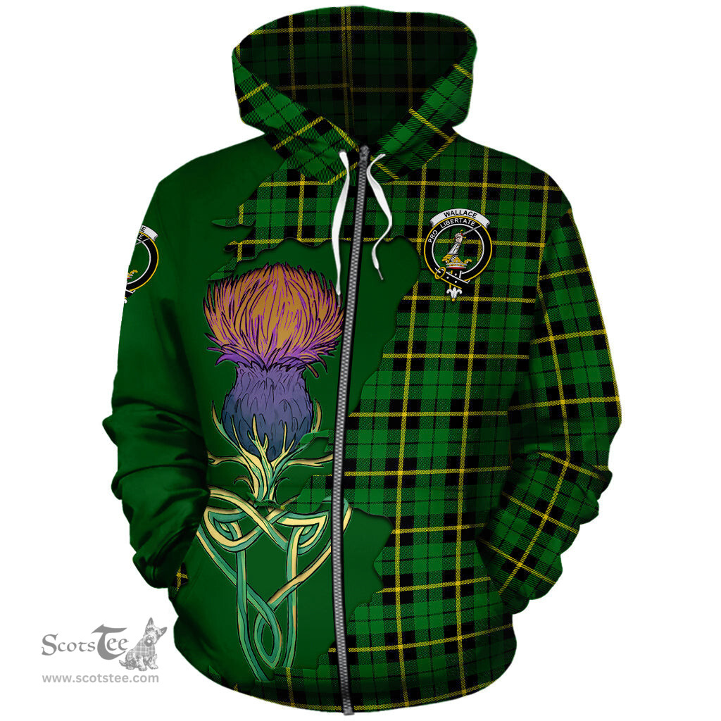 Scottish Wallace Hunting Green Clan Tartan Crest with Thistle and Scotland Map Tartan Plaid Hoodie Scottish Plaid Tartan Plaid - ScotsTee - scotstee.com
