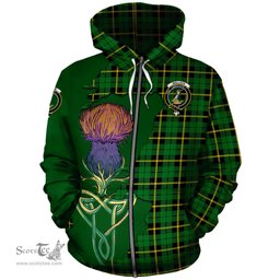 Scottish Wallace Hunting Green Clan Tartan Crest with Thistle and Scotland Map Tartan Plaid Hoodie Scottish Plaid Tartan Plaid - ScotsTee - scotstee.com