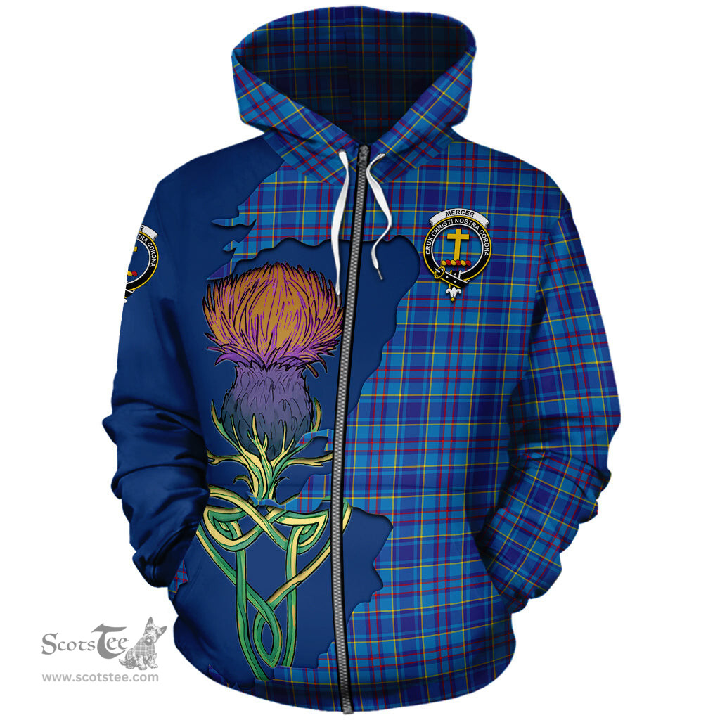 Scottish Mercer Modern Clan Tartan Crest with Thistle and Scotland Map Tartan Plaid Hoodie Scottish Plaid Tartan Plaid - ScotsTee - scotstee.com