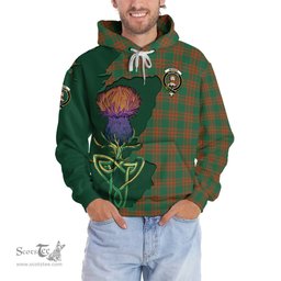 Scottish Menzies Green Ancient Clan Tartan Crest with Thistle and Scotland Map Tartan Plaid Hoodie Scottish Plaid Tartan Plaid - ScotsTee - scotstee.com