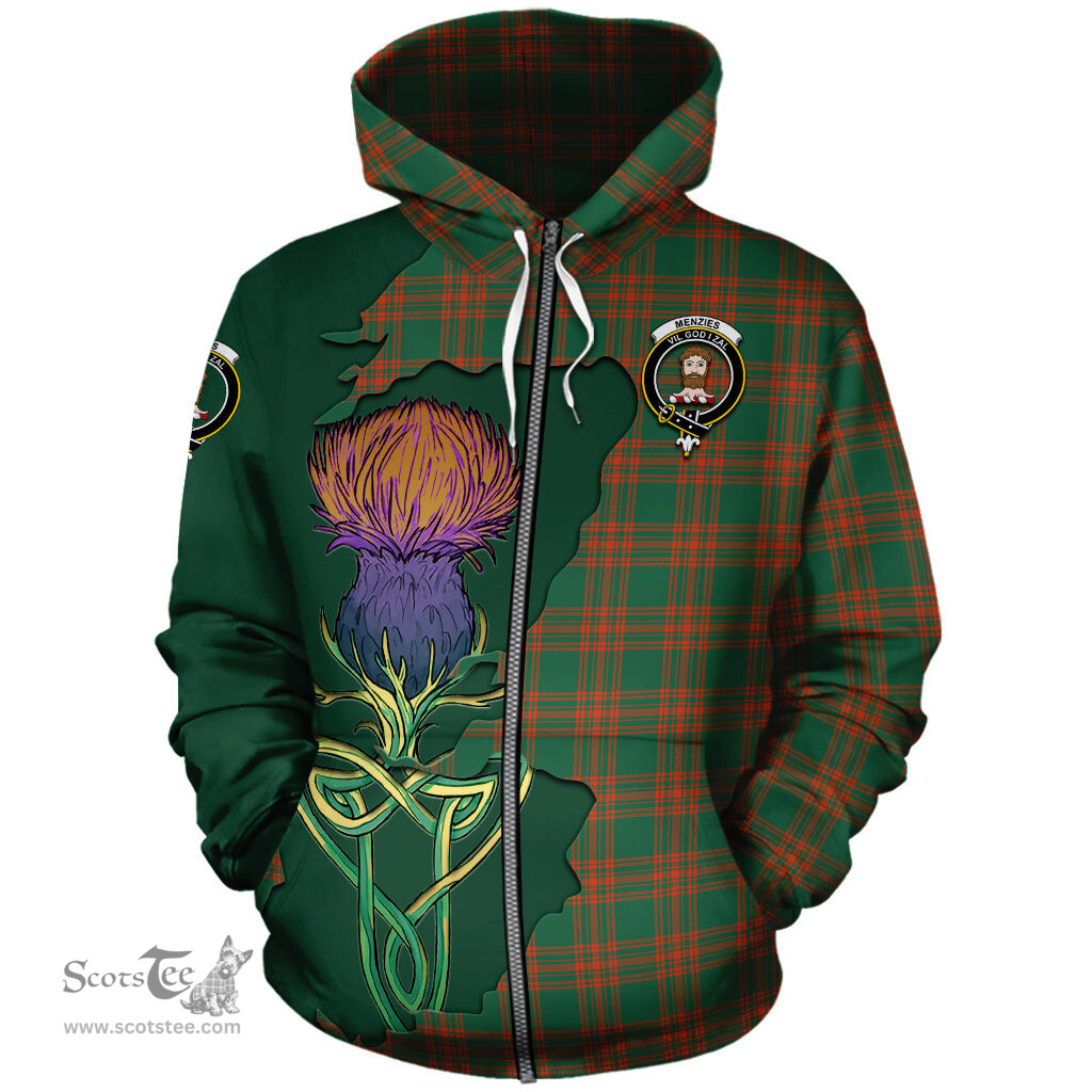 Scottish Menzies Green Ancient Clan Tartan Crest with Thistle and Scotland Map Tartan Plaid Hoodie Scottish Plaid Tartan Plaid - ScotsTee - scotstee.com