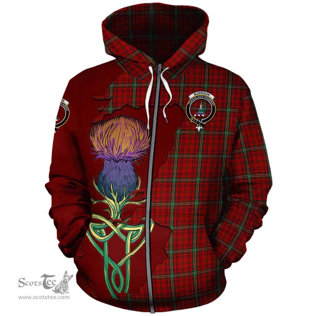 Scottish Morrison Ancient Clan Tartan Crest with Thistle and Scotland Map Tartan Plaid Hoodie Scottish Plaid Tartan Plaid - ScotsTee - scotstee.com