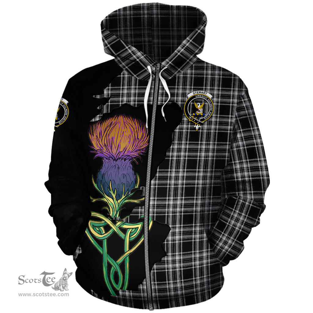 Scottish Stewart Black and White Clan Tartan Crest with Thistle and Scotland Map Tartan Plaid Hoodie Scottish Plaid Tartan Plaid - ScotsTee - scotstee.com