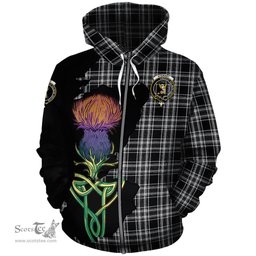 Scottish Stewart Black and White Clan Tartan Crest with Thistle and Scotland Map Tartan Plaid Hoodie Scottish Plaid Tartan Plaid - ScotsTee - scotstee.com