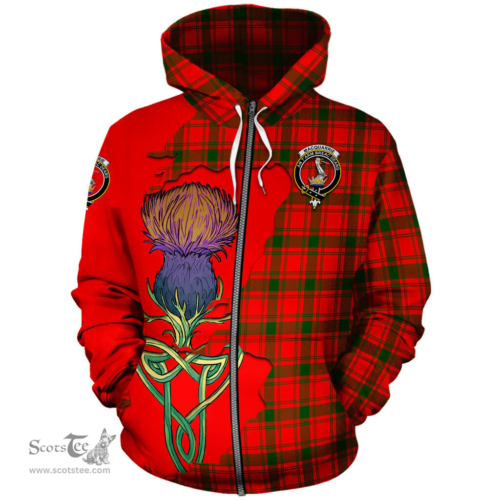 Scottish MacQuarrie Modern Clan Tartan Crest with Thistle and Scotland Map Tartan Plaid Hoodie Scottish Plaid Tartan Plaid - ScotsTee - scotstee.com