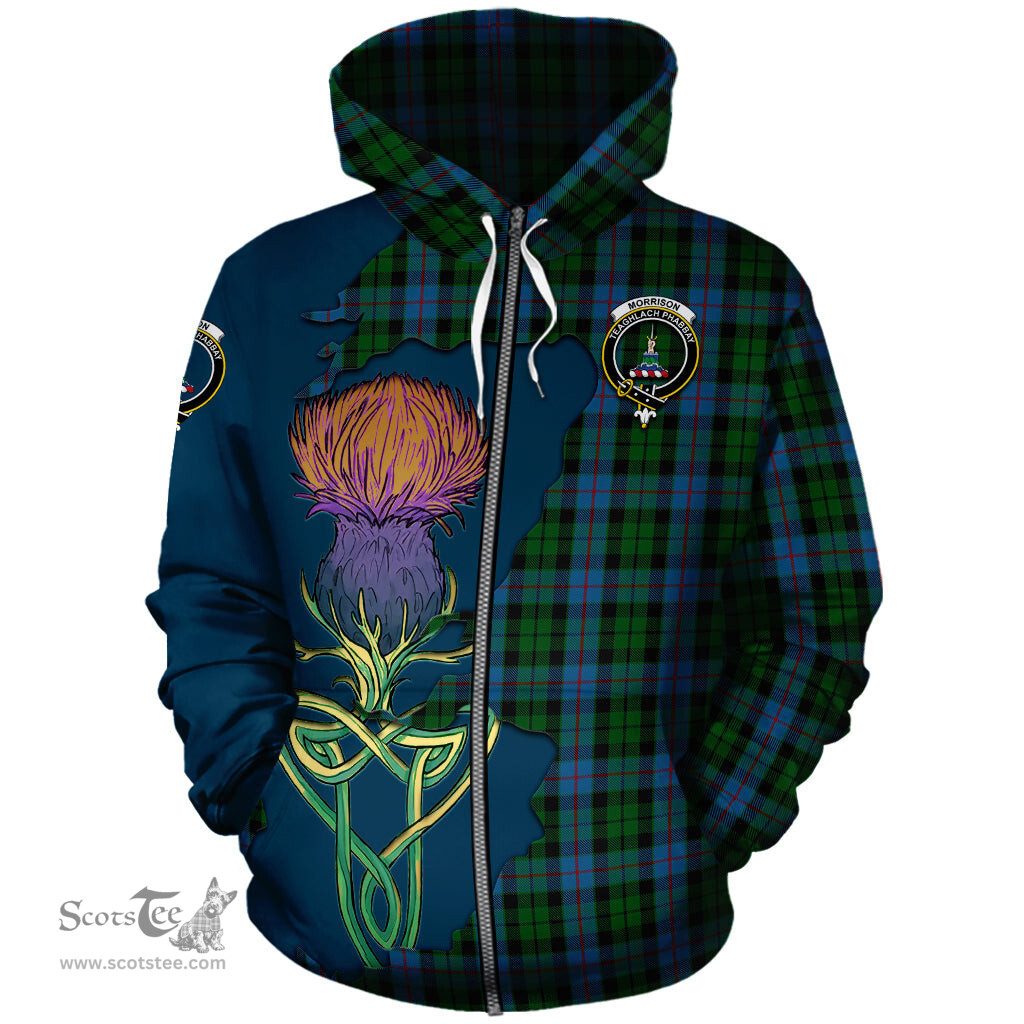Scottish Morrison Society Clan Tartan Crest with Thistle and Scotland Map Tartan Plaid Hoodie Scottish Plaid Tartan Plaid - ScotsTee - scotstee.com
