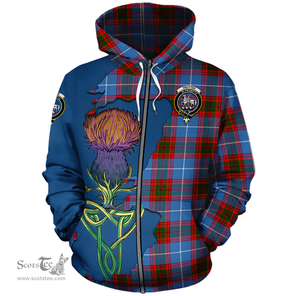 Scottish Trotter Clan Tartan Crest with Thistle and Scotland Map Tartan Plaid Hoodie Scottish Plaid Tartan Plaid - ScotsTee - scotstee.com