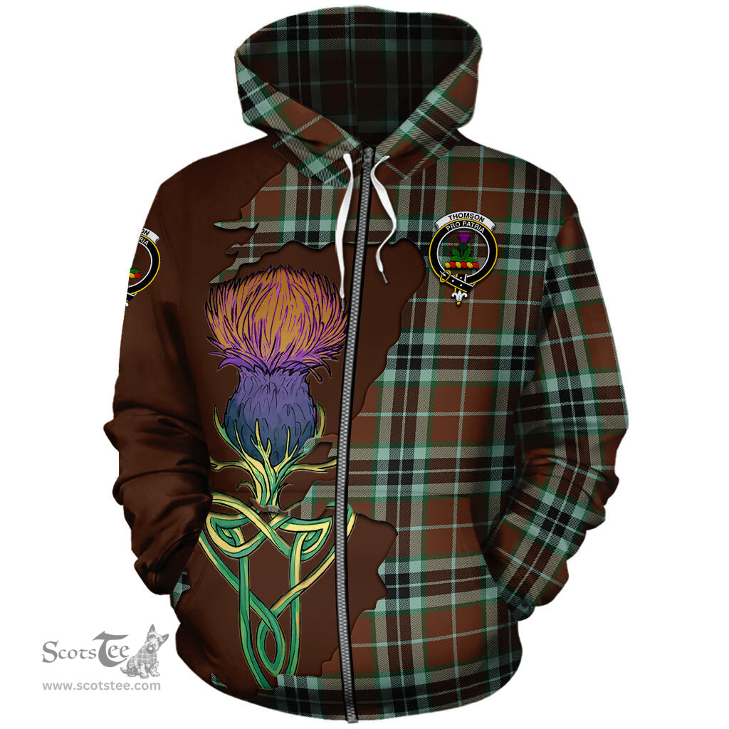Scottish Thomson Hunting Modern Clan Tartan Crest with Thistle and Scotland Map Tartan Plaid Hoodie Scottish Plaid Tartan Plaid - ScotsTee - scotstee.com