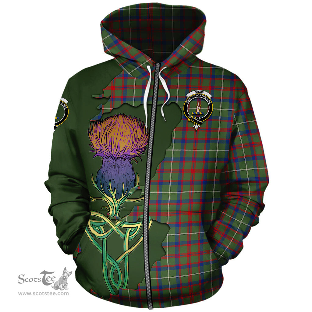 Scottish Shaw Green Modern Clan Tartan Crest with Thistle and Scotland Map Tartan Plaid Hoodie Scottish Plaid Tartan Plaid - ScotsTee - scotstee.com
