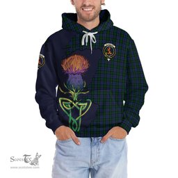 Scottish Sutherland Clan Tartan Crest with Thistle and Scotland Map Tartan Plaid Hoodie Scottish Plaid Tartan Plaid - ScotsTee - scotstee.com