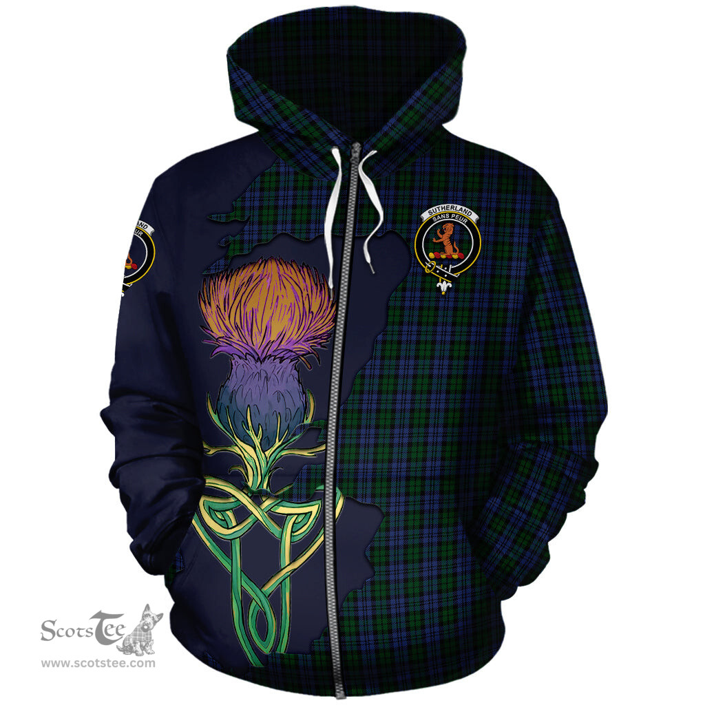 Scottish Sutherland Clan Tartan Crest with Thistle and Scotland Map Tartan Plaid Hoodie Scottish Plaid Tartan Plaid - ScotsTee - scotstee.com