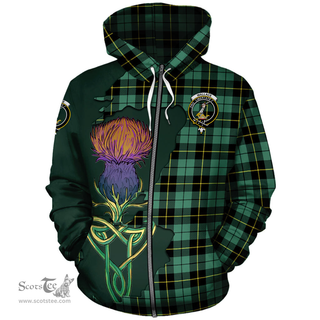 Scottish Wallace Hunting Ancient Clan Tartan Crest with Thistle and Scotland Map Tartan Plaid Hoodie Scottish Plaid Tartan Plaid - ScotsTee - scotstee.com