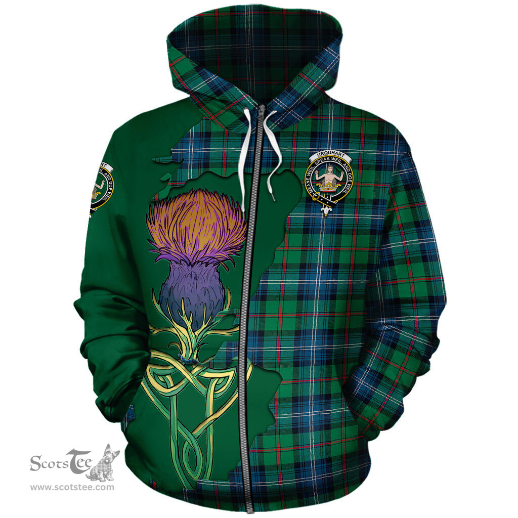 Scottish Urquhart Ancient Clan Tartan Crest with Thistle and Scotland Map Tartan Plaid Hoodie Scottish Plaid Tartan Plaid - ScotsTee - scotstee.com