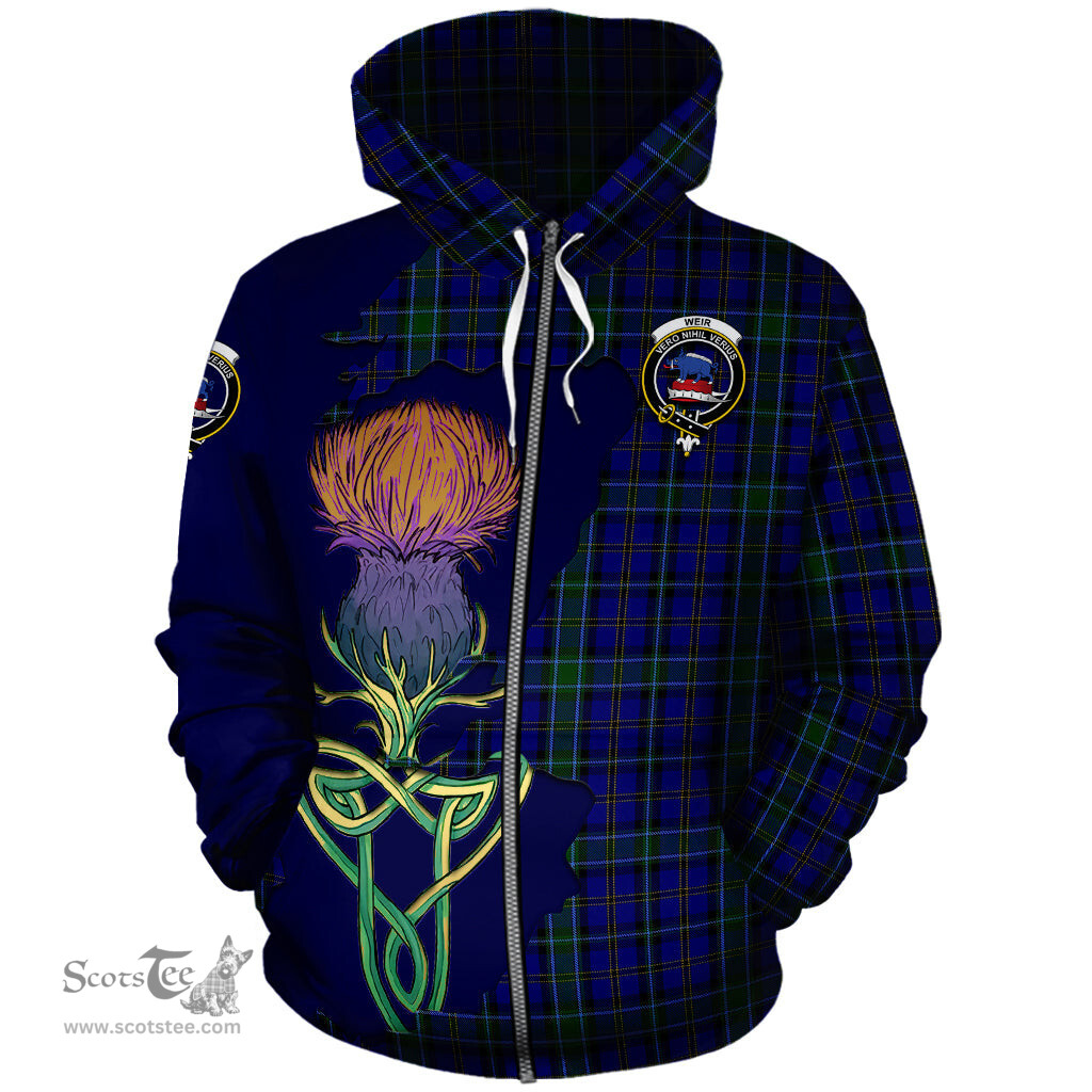 Scottish Weir Clan Tartan Crest with Thistle and Scotland Map Tartan Plaid Hoodie Scottish Plaid Tartan Plaid - ScotsTee - scotstee.com