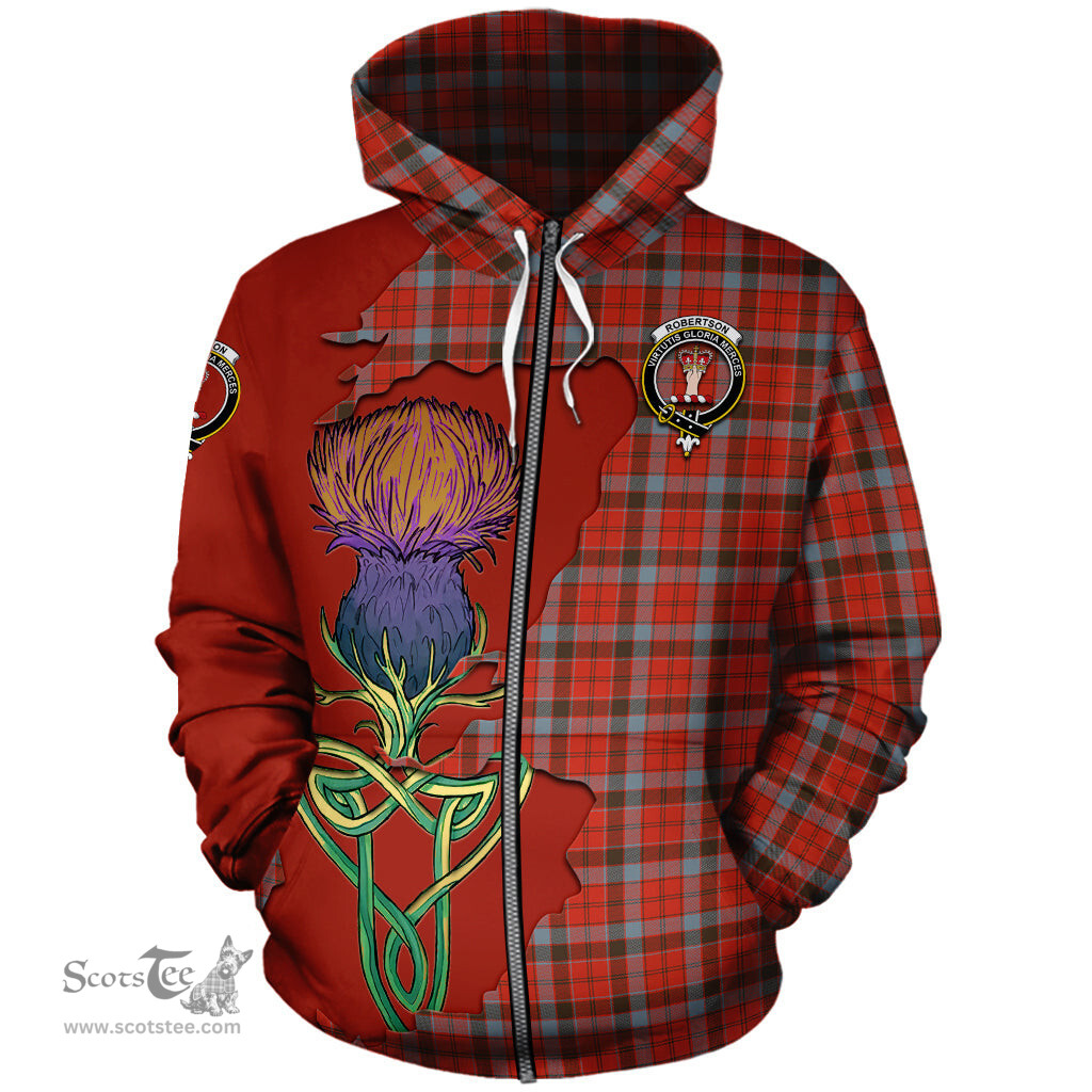 Scottish Robertson Weathered Clan Tartan Crest with Thistle and Scotland Map Tartan Plaid Hoodie Scottish Plaid Tartan Plaid - ScotsTee - scotstee.com